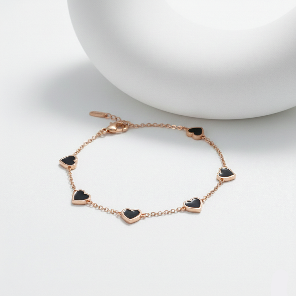 Bathol Anti-Tarnish Rose Gold–Tone Multi Black Heart Bracelet