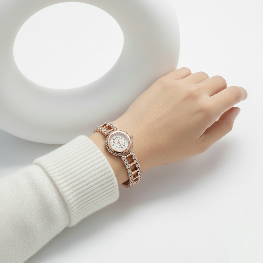 Bathol Rose Gold Crystal Link Bracelet Watch – Elegant & Stylish