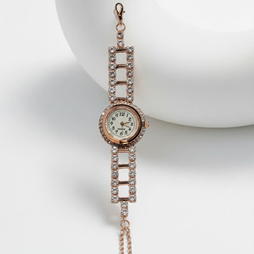 Bathol Rose Gold Crystal Link Bracelet Watch – Elegant & Stylish