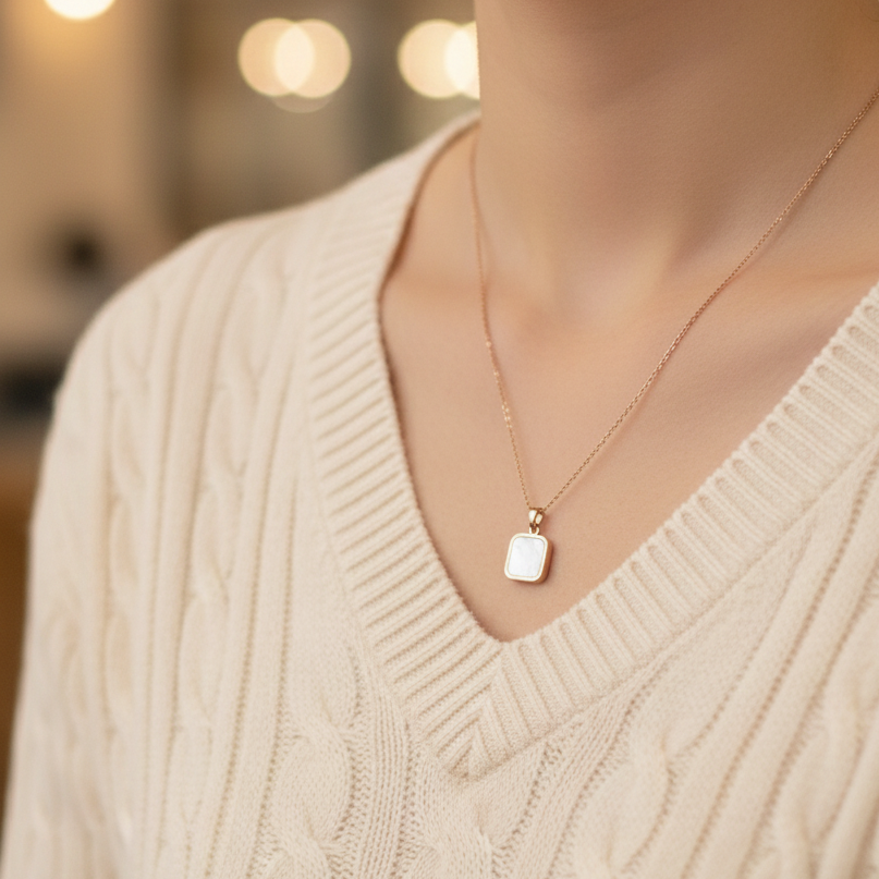 Bathol Anti-Tarnish Rose Gold–Tone Square Pearl Pendant Necklace