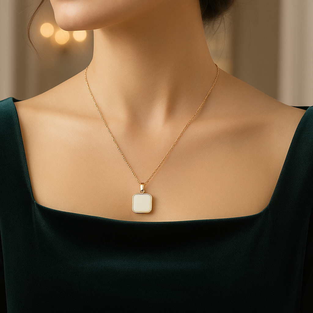Bathol Anti-Tarnish Rose Gold–Tone Square Pearl Pendant Necklace