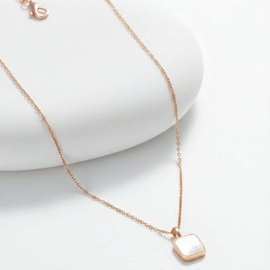 Bathol Anti-Tarnish Rose Gold–Tone Square Pearl Pendant Necklace